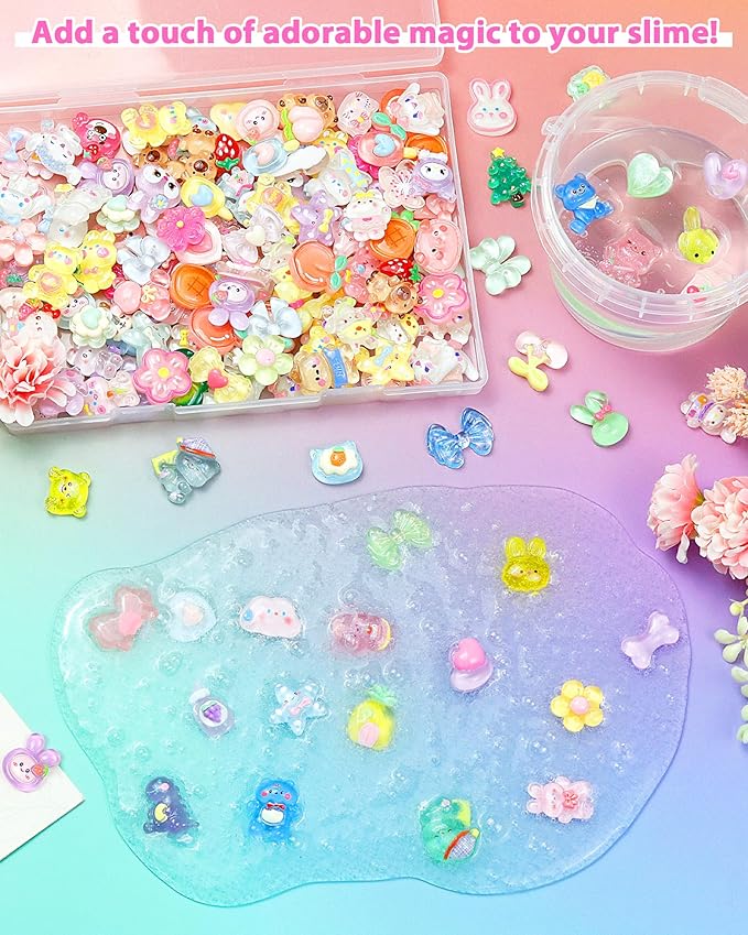 100PCS FIVEIZERO Cute Slime Charms Bulk Set – Kawaii Flatback Resin Charms for Crafts, Mini Decoden Acrylic Embellishments for Phone Junk Cases, Scrapbooking & DIY Decoration (Purple)