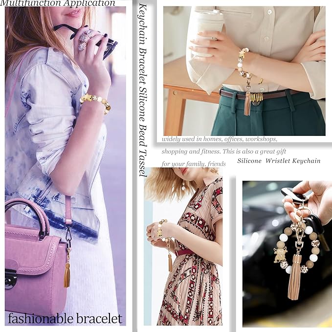 BIHRTC Key Ring Bracelet Car Keychain Holder Wristlet Silicone Women Beaded Bangle Chains