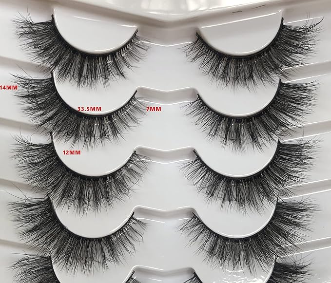 Pooplunch False Eyelashes Natural Cat Eye Look Wispy Volume Faux Mink Lashes 7 Pairs Pack 8D Soft Curly Fluttery Short Fake Eyelash Strips for Daily Use