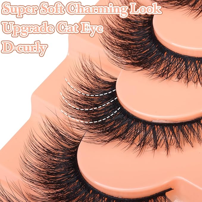 Mink Lashes Cat Eye False Lashes Fox Eye False Eyelashes Lashes Natural D-Curly Volume Fake Eyelashes Soft Handmade Lashes that Look Like Extensions Lashes Pack