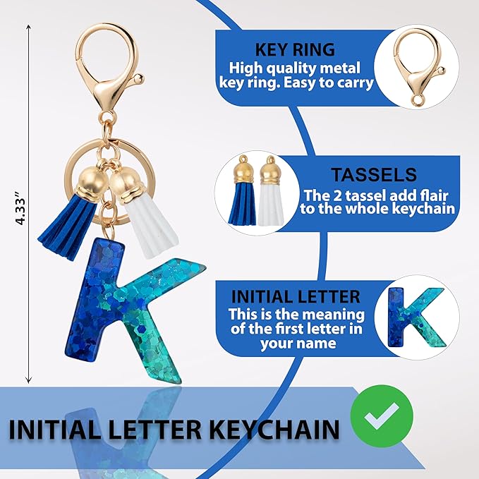 Initial Letter Keychain Cute Resin with 2 PU Tassel, Letter Keychain for Backpack Charms, Initial Keychains for Women