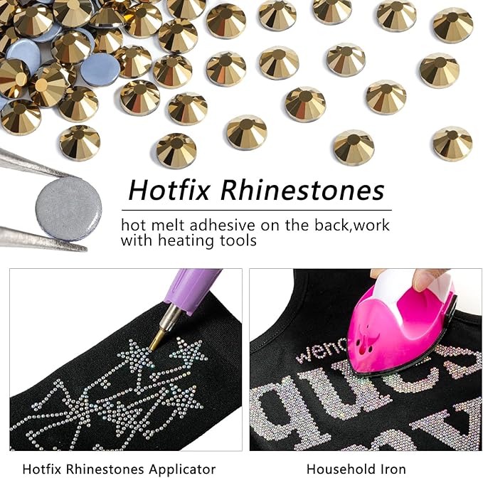 Beadsland Hotfix Rhinestones, 2880pcs Flatback Crystal Rhinestones for Crafts Clothes DIY Decorations, Aurum, SS8, 2.3-2.5mm