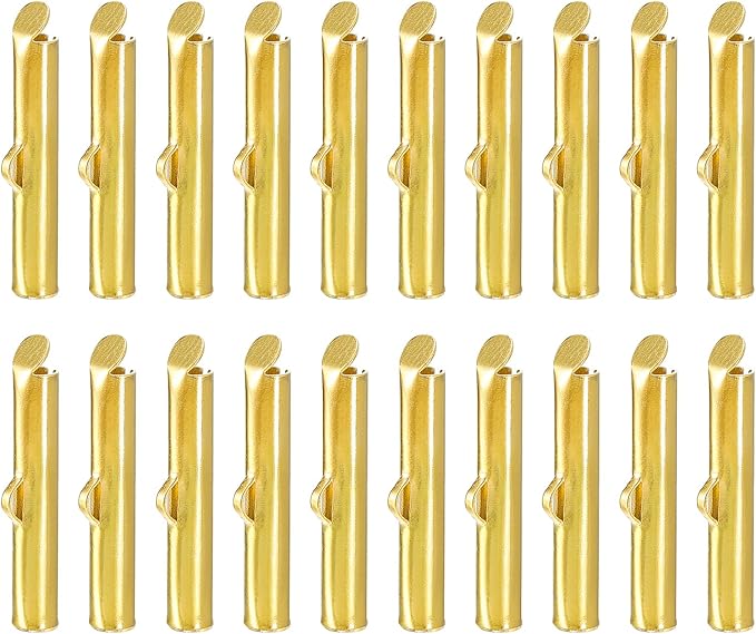 uxcell 100Pcs Slide on End Clasps, 20mm Tube Ball Bead Slider Crimp Ends for Multi-Strand DIY Craft Making, Gold Tone