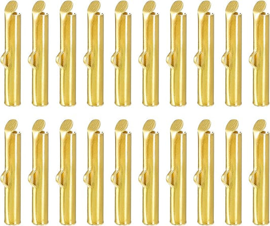 uxcell 100Pcs Slide on End Clasps, 20mm Tube Ball Bead Slider Crimp Ends for Multi-Strand DIY Craft Making, Gold Tone