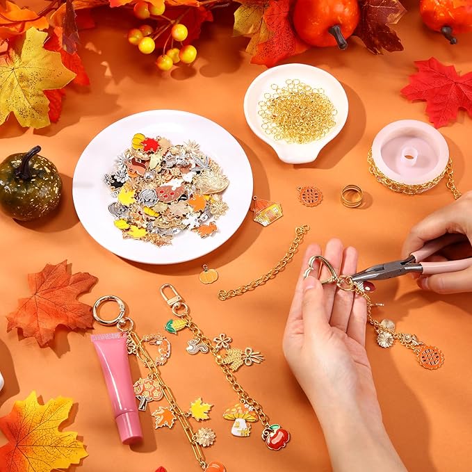 VioraWhite Lip Gloss Charm Kit Lip Gloss Keychain Making Kit Including Assorted Charms Keychain Clips Extender Chain (716 Pcs,Cute Style)