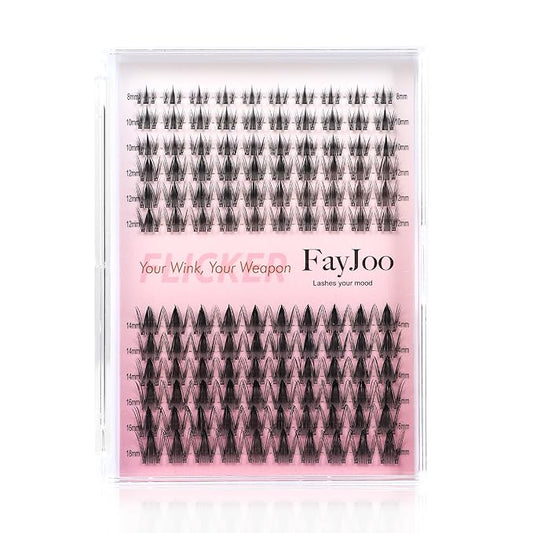 Spiky Fairy Lash Clusters with Ultra-Thin 0.05mm Invisible Band, 8-18mm Manga and Wet-Look Lashes, WideSpan DIY Eyelash Extensions, C Curl, 120 Clusters, Beginner Friendly, FayJoo FLICKER 11 Lash Only