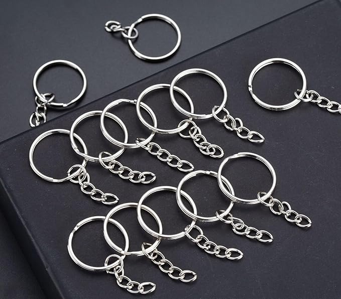 100Sets 1 inch Keychain Rings Silver Split Round Key Ring with Chain and Open Jump Rings for DIY Keychain Making Crafts