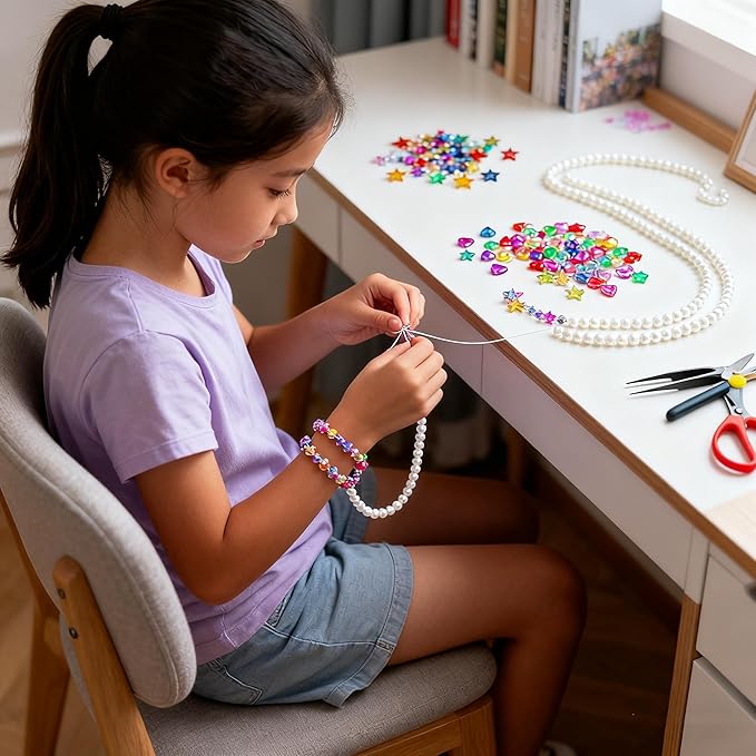 nikkiGuo 800 Piece Acrylic Bead Jewelry Making kit, Heart-Shaped Pearl Beads -24 Color AB Iridescent Transparent Beads, Bracelet kit, Necklace, Keychain, DIY Friendship Bracelet Set Box