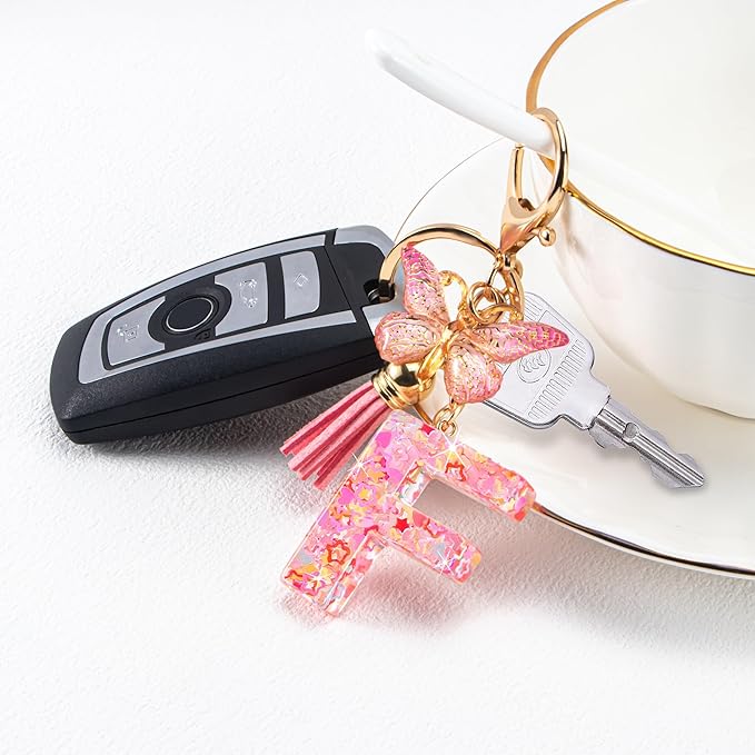 Initial letter Keychains for Women Girls Tassel Butterfly Cute Keychain for Wallet Backpack charm
