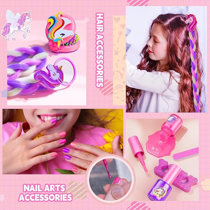 Kids Makeup Kit for Girls - Girls Makeup Kit Toys, Real Washable Cosmetic Set with Storage Case, Kids Play Makeup Set for Christmas Birthday Gift 3 4 5 6 8 10 11 12+ Years Old, Pink