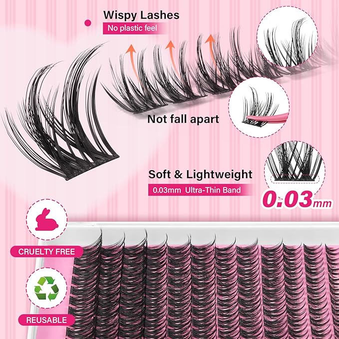 PRO LASHBEAUTY Lash Clusters, Eyelash Clusters 8-18 Mixed Cluster Eyelash Extensions Mixed Lash Extension Volume Reusable Soft & Comfortable (Caril,8-18mix)