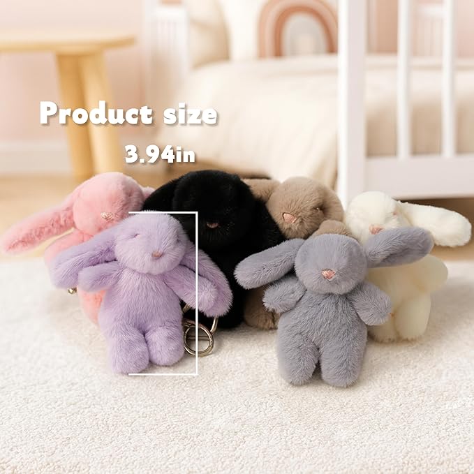 Cute 3.5" Bunny Bag Charm, Fluffy Rabbit Plush Keychain Purse Decoration, Great Gift for Women Girls