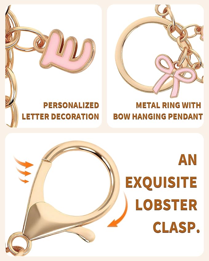 Bow Purse Charms Keychain - Pink Bow Alphabet Letter Key Chain, Bag Charms Wallet