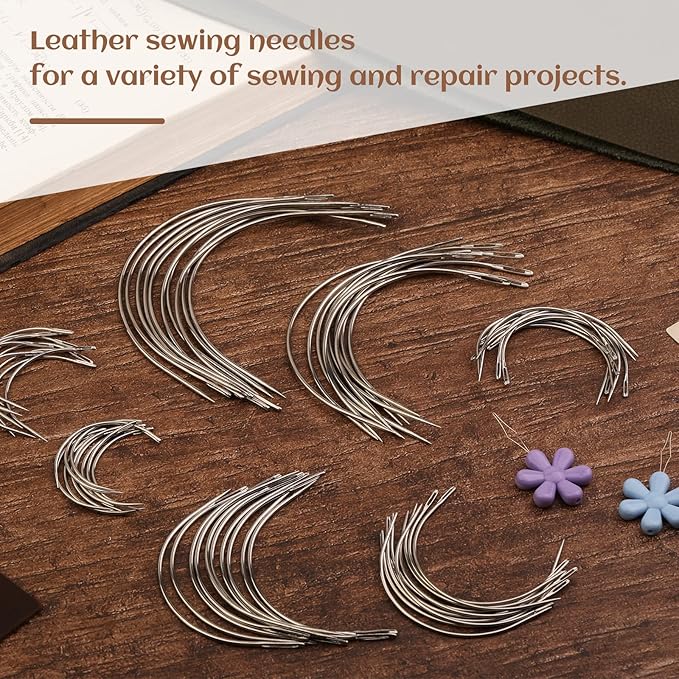 70 Pcs Curved Sewing Needles, 7 Sizes Curved Leather Hand Sewing Needles Upholstery Weaving Needles Embroidery Needle for Leather Projects Carpet or Canvas Wig Making