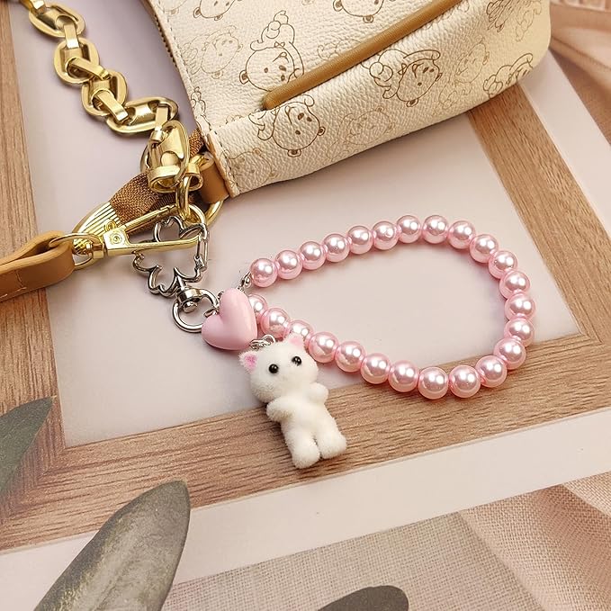 Cute Pink Keychain,Fuzzy Cat Keychain Aesthetic Y2K KeychainStylish KeychainsAccessories