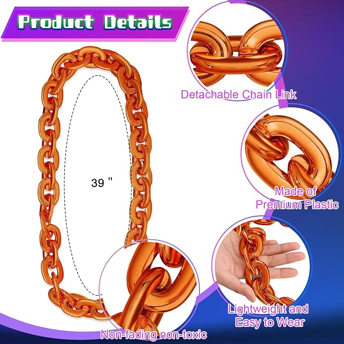 Remuuly Plastic Chain Necklace Chunky Big Fake Necklace Hip Hop Rapper Giant Turnover Chain Costume for Halloween