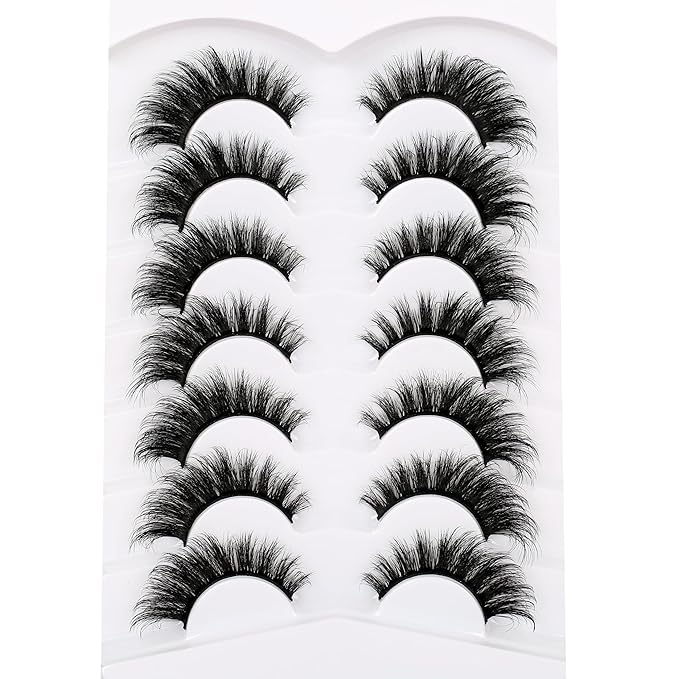 Pooplunch False Eyelashes Cat Eye Lashes Winged Look 18MM Fluttery Volume Dramatic Crossed Wispy Fake Eyelash 8D Natural Faux Mink Lashes Strips 7 Pairs Pack