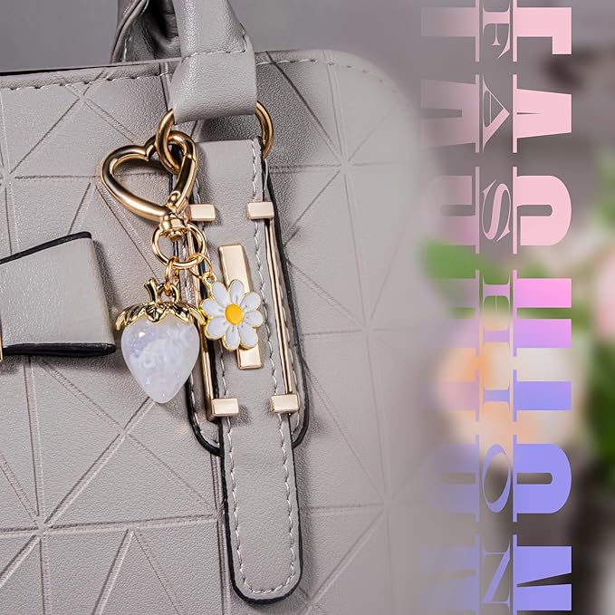 Wikavanli Cute Strawberry Keychain,Bag Charms,Kawaii Heart Flower Daisy Key chains Accessories Decor for Women Girls Purse