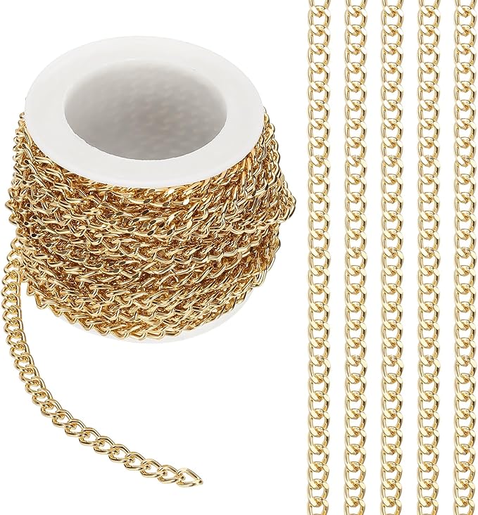 PATIKIL 16.4Ft Aluminium Curb Chains Twisted Links, 6x4.5mm Curb Chain Spool Jewelry Making Chains Craft Chain for Necklace Bracelet Earring, Gold