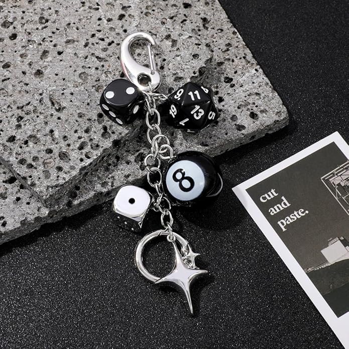 Y2k Aesthetic Dice 8 Ball Keychain-Cute Keychains for Backpack Mobile Phone Charms Lucky Gifts for Men Women