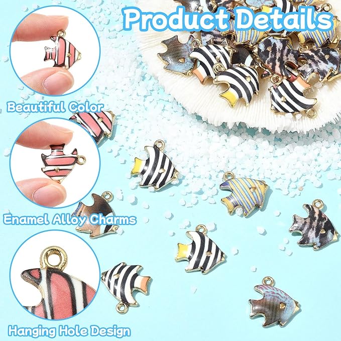 Stiesy 35 Pcs 7 Colors Enamel Fish Charms Colourful Printed Sea Tropical Fish Pendant Charms in Bulk for Jewelry Making Crafts DIY Bracelets Necklace Earring