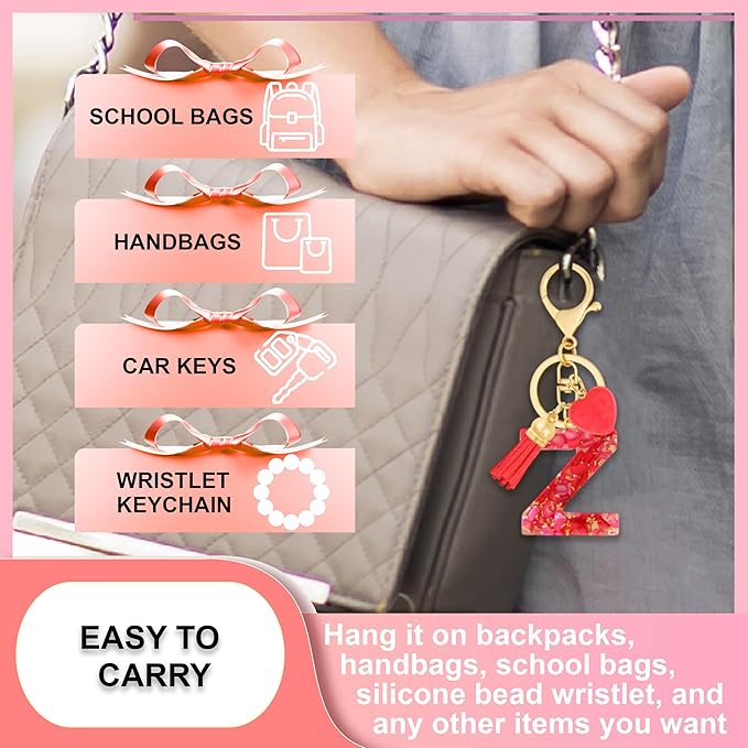 Initial Keychains for Women with Cute Heart Resin - Alphabet Letter Keychain for Bag, Backpacks, Purse or Car key