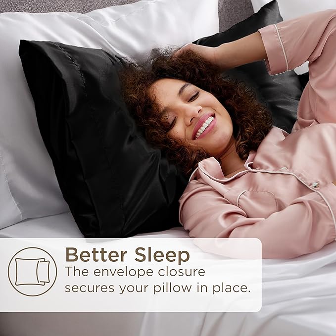 Bedsure Satin Pillowcase for Hair and Skin Queen - Black Silky Pillowcase 4 Pack 20x30 Inches with Envelope Closure, Similar to Silk Pillow Cases, Gifts for Women Men