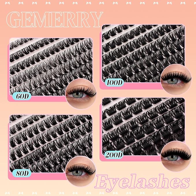 GEMERRY Lash Clusters 4 Style Clusters Eyelash Extensions False Eyelashes Wispy Natural Lashes Fluffy Individual Lashes for DIY at home (60D 80D 100D 200D, 8-16mm)