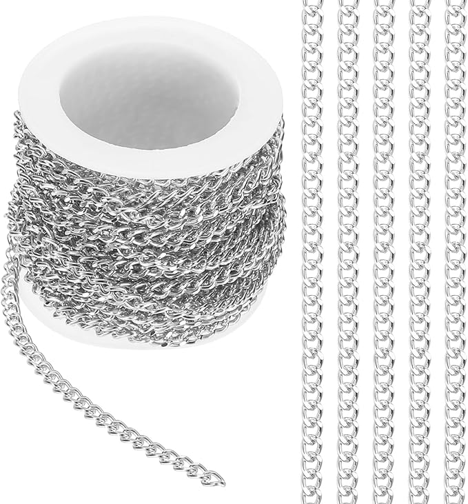 PATIKIL 16.4Ft Aluminium Curb Chains Twisted Links, 5x3.5mm Curb Chain Spool Jewelry Making Chains Craft Chain for Necklace Bracelet Earring, Silver