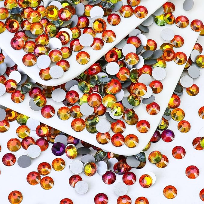 1440PCS SS4 Crystal Glass Flatback Rhinestones, Round Flat Back Crystal Gems for Nail Art and Craft Clothes, Glue Fix Diamond Stones Red Flame (1.5-1.7mm)
