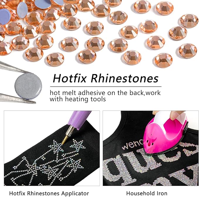 Beadsland Hotfix Rhinestones, 288pcs Flatback Crystal Rhinestones for Crafts Clothes DIY Decorations, Champagne, SS30, 6.3-6.5mm