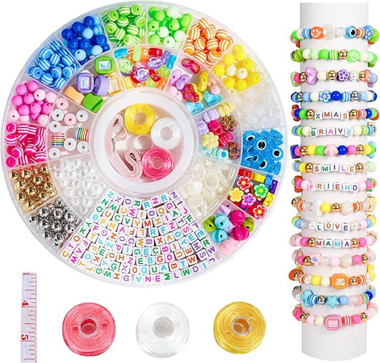 MYCUTEY 594Pcs DIY Bracelet Making Kit with Colorful Letter Flower Heart Beads - Friendship Bracelet Kit for Women Kids Pony Beads for Jewelry Making Christmas Bead Bracelets Making Craft Gift