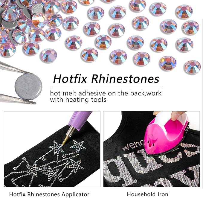 Beadsland Hotfix Rhinestones, 2880pcs Flatback Crystal Rhinestones for Crafts Clothes DIY Decorations, Light Pink AB, SS10, 2.7-2.9mm