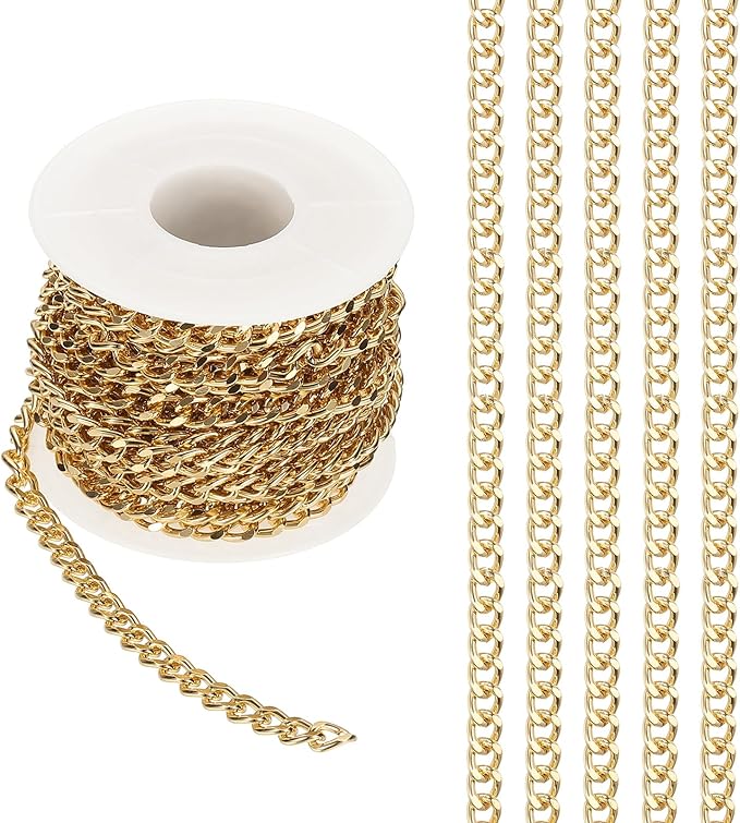 PATIKIL 16.4Ft Aluminium Curb Chains Twisted Links, 7x5mm Curb Chain Spool Jewelry Making Chains Craft Chain for Necklace Bracelet Earring, Gold