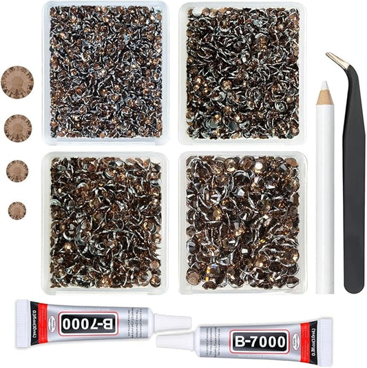 Brown Crystal Resin Rhinestones w B7000 Jewelry Glue for Bedazzling Crafting Coffee Flatback Stones 3mm 4mm 5mm 6mm Diamonds Crystals Gems Charms for Nails Face Eye Makeup Tumblers Crafts Decor