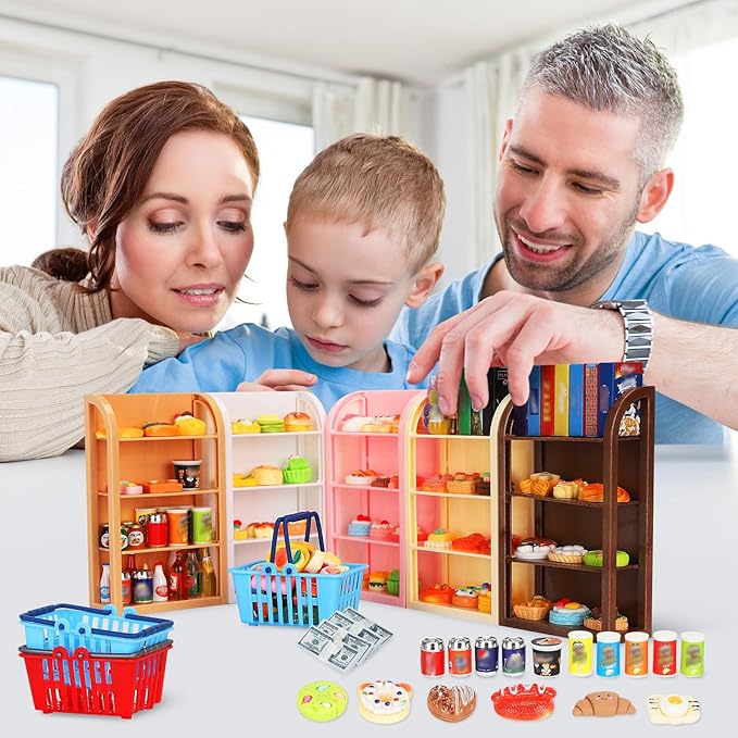 170Pcs Miniature Supermarket Shelves Furniture Model Doll House Store Storage Bookshelf Accessories 4 Layers Shelf Display Rack Mini Locker Decor Food Drink Bottle Toy Cosplay Game Party