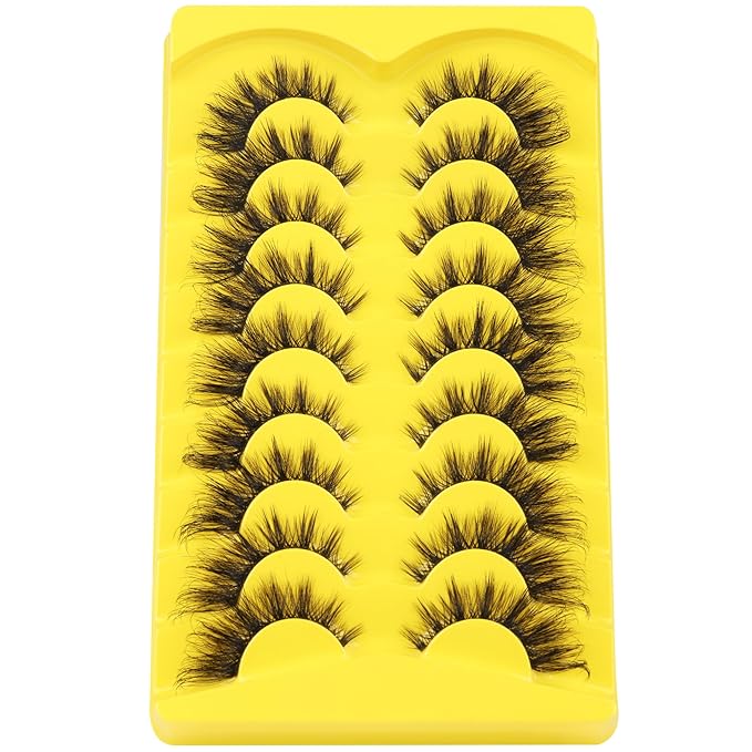 ALICROWN Lashes Cat Eye False Eyelashes Wispy Strip Fake Eyelashes Fox Eye Lashes Mink Thick Volume Eyelashes with Clear Band 9 Pairs Long False Lashes