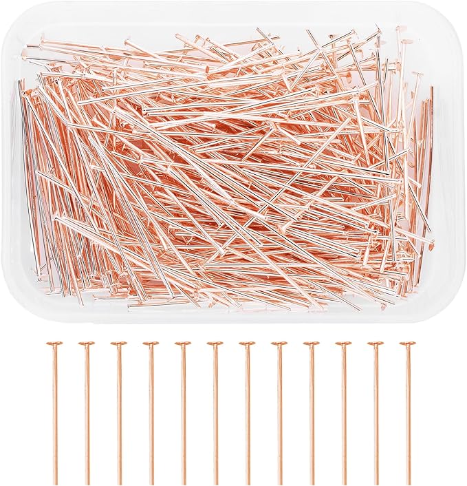 Mandala Crafts 1.5 Inch Rose Gold Flat Head Pins for Jewelry Making Earring Making Supplies – 300 PCs Jewelry Findings for Making Earring DIY Bracelets Rosary Charms