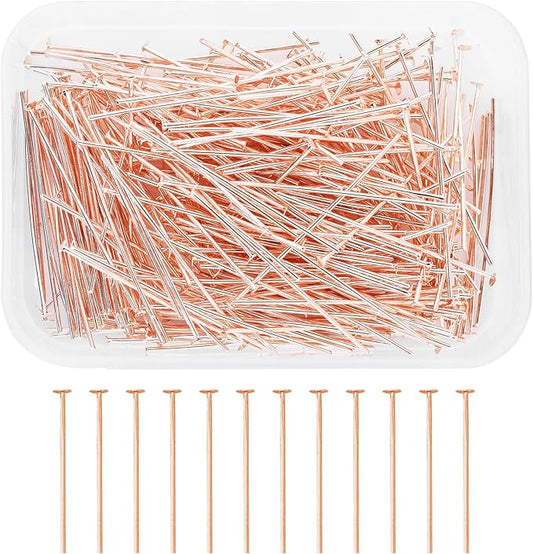 Mandala Crafts 1.5 Inch Rose Gold Flat Head Pins for Jewelry Making Earring Making Supplies – 300 PCs Jewelry Findings for Making Earring DIY Bracelets Rosary Charms