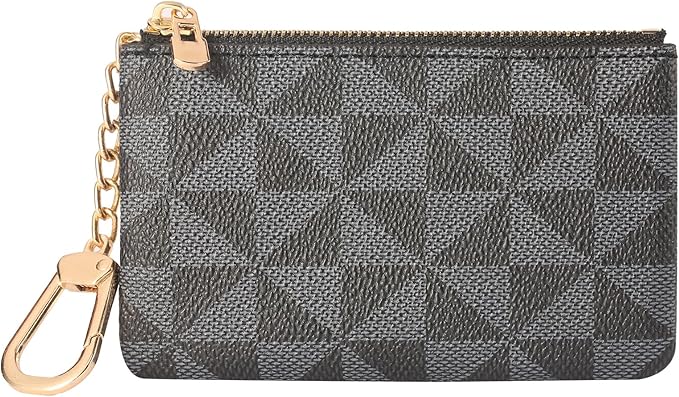 Leather Coin Purse for Women with KeyChain Small Zipper Change Purse coin Pouch Card Holder Wallet Clutch for Women & Men (Black)
