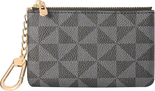 Leather Coin Purse for Women with KeyChain Small Zipper Change Purse coin Pouch Card Holder Wallet Clutch for Women & Men (Black)