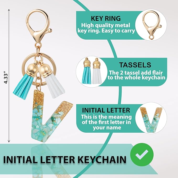 Initial Letter Keychain Cute Resin with 2 PU Tassel, Letter Keychain for Backpack Charms, Initial Keychains for Women