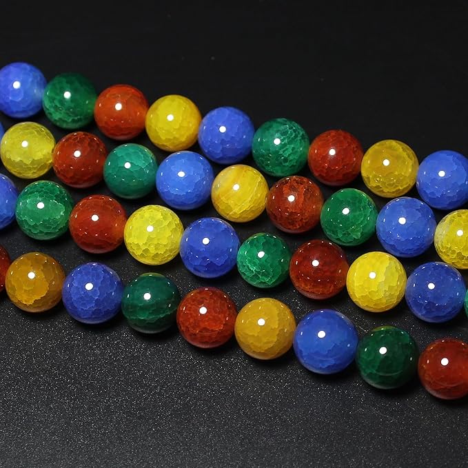 MJDCB Natural Stone Beads 8mm 43pcs Round Mixed Color Dragon Vein Agate Loose Gemstone Bead Charms for Jewelry Making Bracelet Necklace Earring Pendant