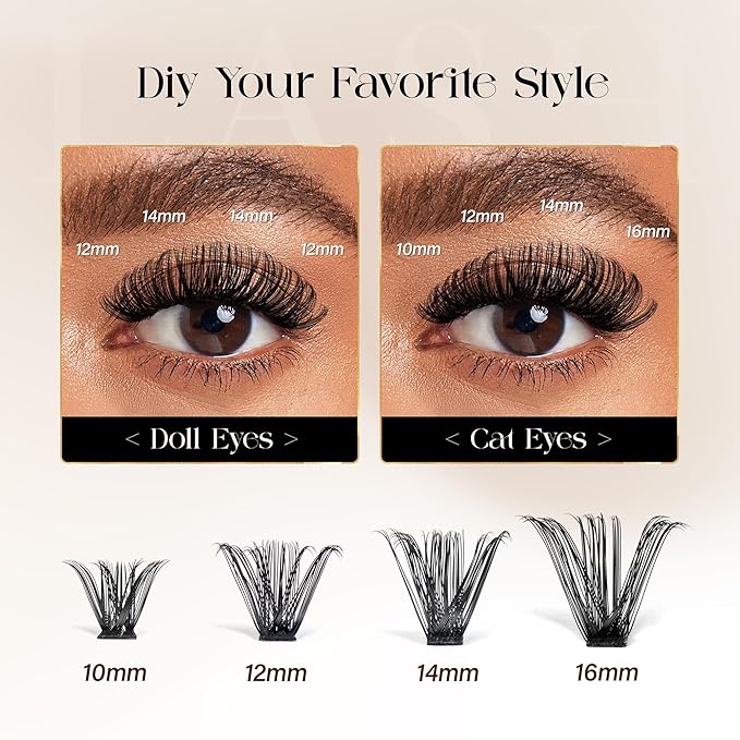 BEFER Lash Clusters, 216 Pcs D Curl All-New Upgrade 80P Eyelash Clusters 10-16MM Volume Individual Lashes Extensions Wispy Eyelash DIY At Home(Upgrade-80P)