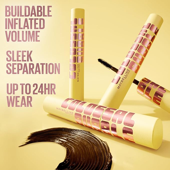 Maybelline The Colossal Bubble Waterproof Mascara, Buildable Mascara Volume and Length Formula for Bold, Separated Lashes, Very Black, 1 Count