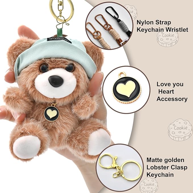 Cute Key Chain Plush Bear Bag Charm Teddy Bear Keychain Gift For Handbag,Purse, Backpack, Car Keys