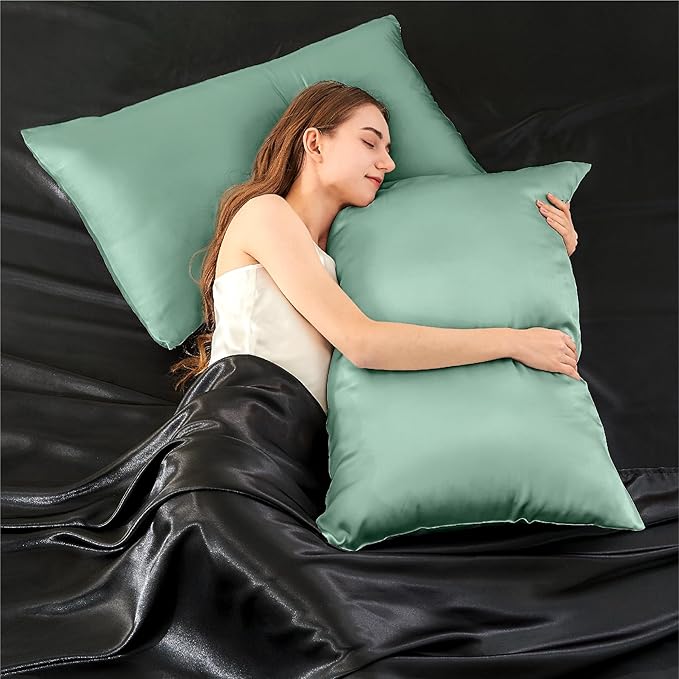 INFIIXSO Mulberry Silk Pillowcase for Hair and Skin, Silk Pillow Cases Queen Size Set of 2 with Hidden Zipper 20x30 Inches, Smooth and Soft Cooling Pillow Cases for Hot Sleepers(Mint Green, 2 Pack)
