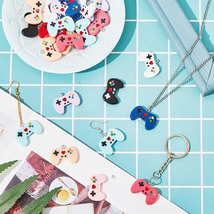 Hicarer 36 Pieces Colorful Game Controller Key Ring Pendant Charms Video Game Resin Charm for DIY Jewelry Making Necklace Bracelet, 9 Colors