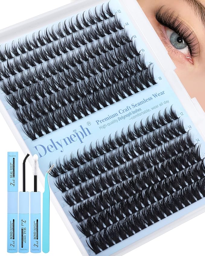 Wispy Lash Clusters Kit Natural Lash Extension Kit 40D+50D Fairy Eyelash Clusters Kit C Curly Cluster Eyelash Extensions with Spikes Individual Cluster Lashes by Delyneph