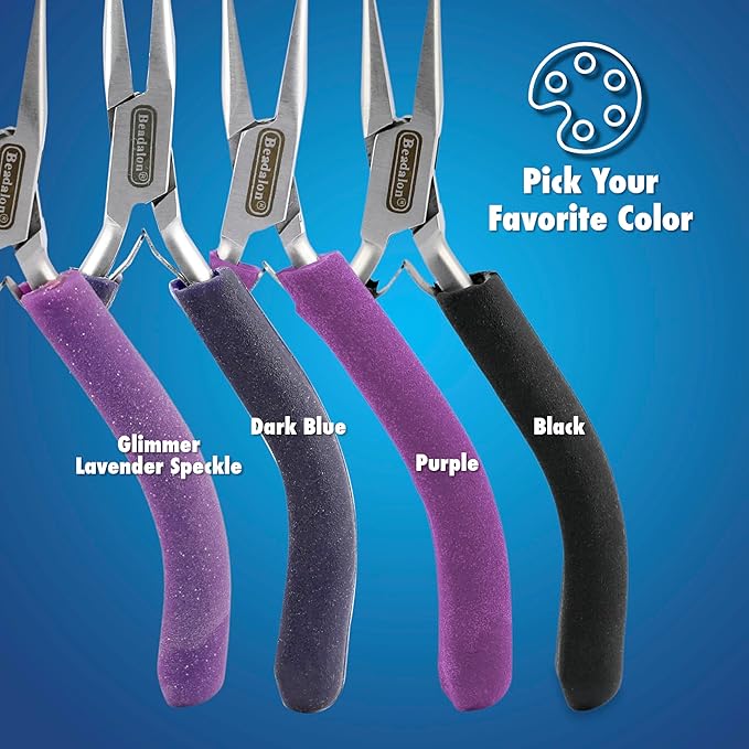 Beadalon Designer Series Chain Nose Pliers, Dark Blue Vinyl-Free Grips, Stainless Steel, Box Joint, Double Leaf Springs, 4.75 in